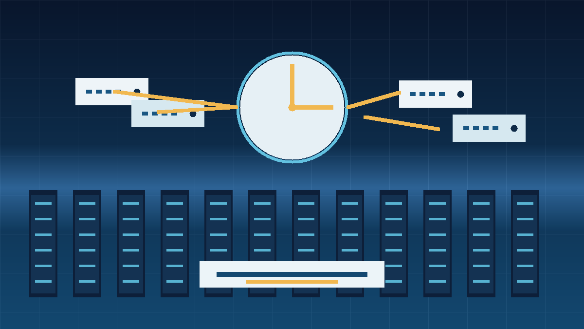 Editorial illustration of .com and .net domain names moving through a timed registry drop queue